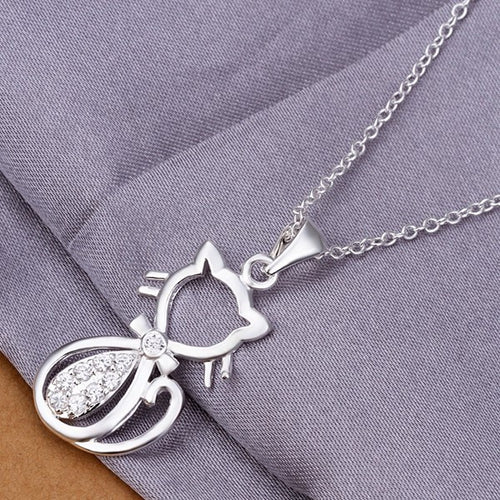 Cat Silver Pendant  Necklace Free+Shipping