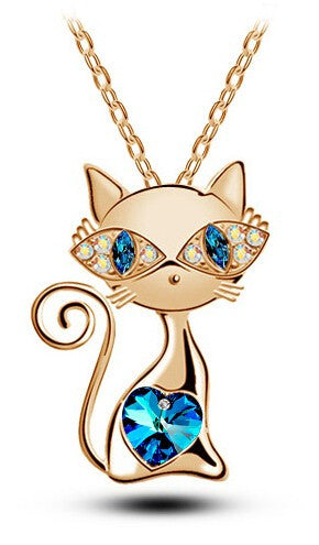 Rhinestones Kitty Cat Pendant Necklace Free+Shipping