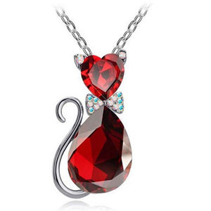 Austrian Crystal Cat Necklace Free+Shipping