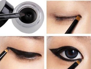 Waterproof Eye Liner Eyeliner Gel Makeup Cosmetic + Brush Black