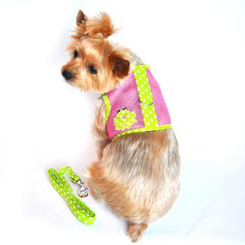 Cool Mesh Dog Harness Under the Sea Collection - Frog Green Dot and Pink