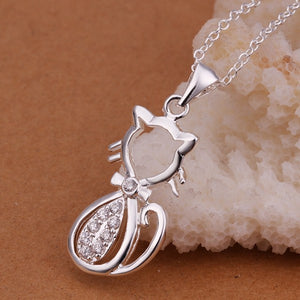 Cat Silver Pendant  Necklace