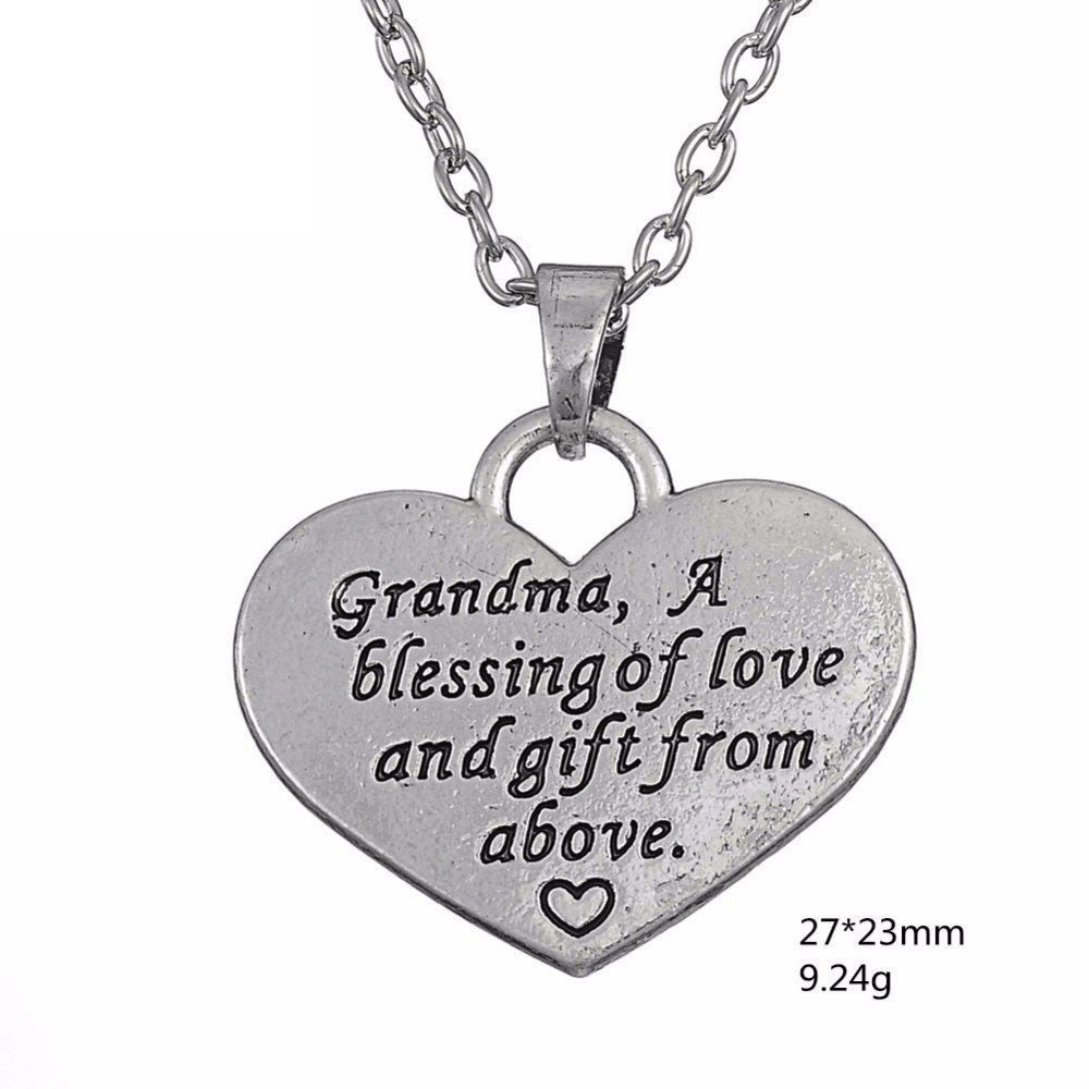 Simple Silver Plated Grandma Charm Blessing Necklace Free+Shipping