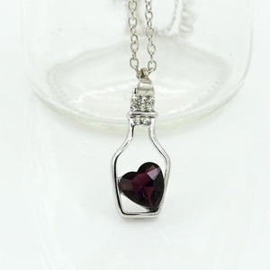 Crystal Heart In Bottle Pendant Silver Necklace