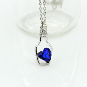 Crystal Heart In Bottle Pendant Silver Necklace