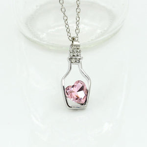 Crystal Heart In Bottle Pendant Silver Necklace
