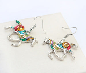 Colorful Horse Necklace&Pendant Drop Earrings