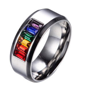 LGBT Pride Rainbow Crystal Stainless Ring