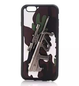 CAMOUFLAGE IPHONE CASE WITH 3D METAL GUN FREE + SHIPPING